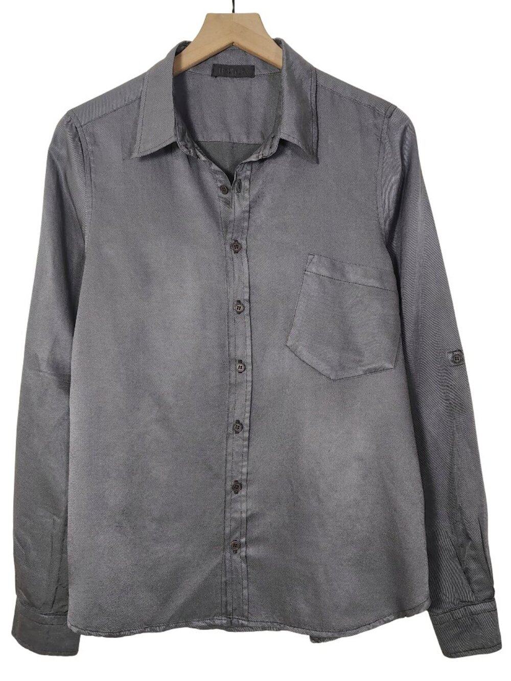 CP Shades Mens Button Up Shirt Gray Cotton Silk Satin Twill Long Sleeve Size M